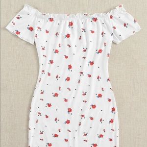 Floral Print Frill Bardot Dress